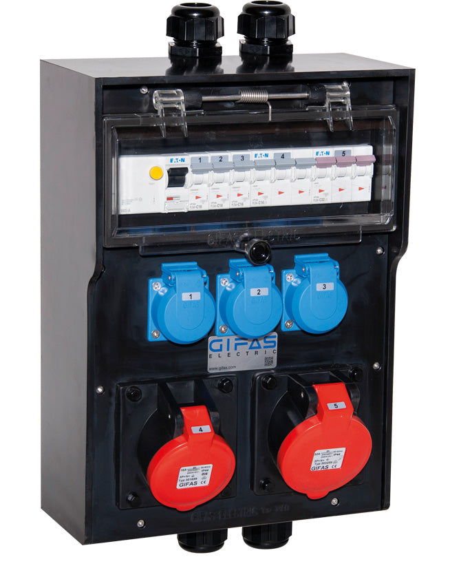 Polnogumijasti varnostni stenski razdelilnik BR 7400 IP44 CEE32A CEE16A Schuko FI LS M32